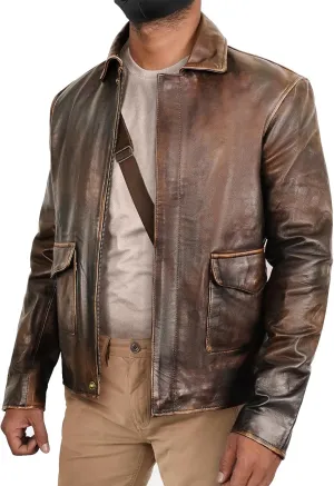 Vintage Brown Bomber Leather Jacket for Mens - Brown Distressesd Jackets