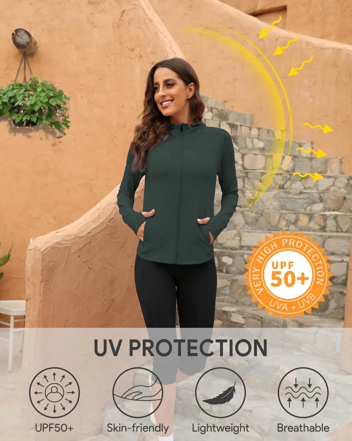 We1Fit Women's UPF 50  Sun Protection Jacket Hoodie Sun Shirts Hiking Running Athletic Shirt