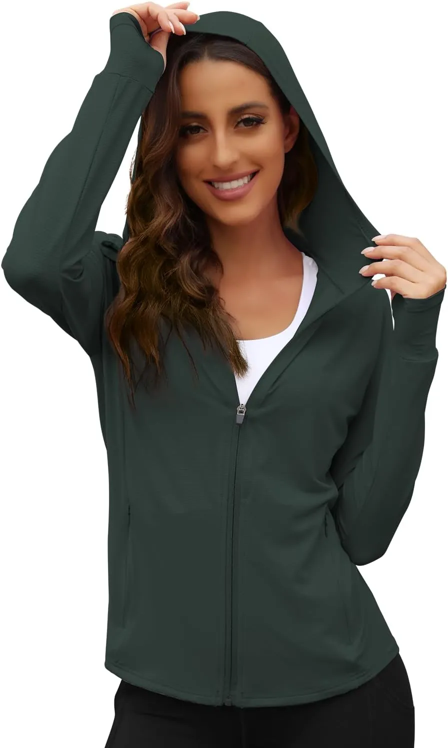 We1Fit Women's UPF 50  Sun Protection Jacket Hoodie Sun Shirts Hiking Running Athletic Shirt