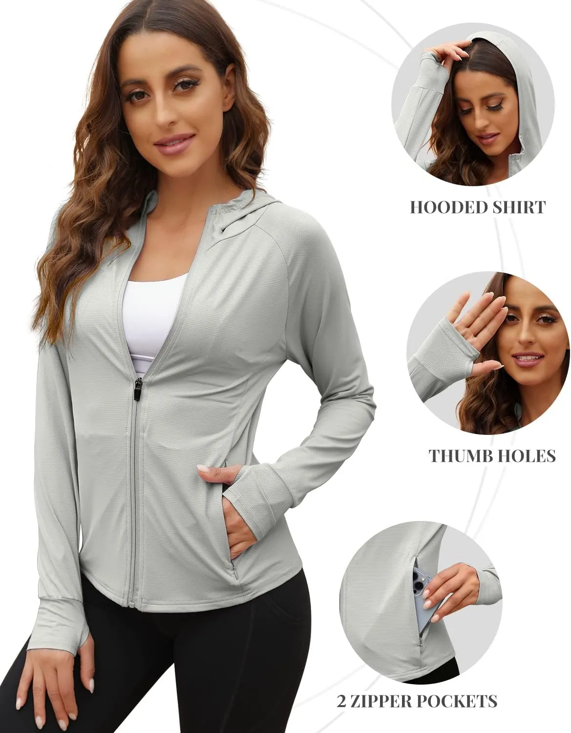 We1Fit Women's UPF 50  Sun Protection Jacket Hoodie Sun Shirts Hiking Running Athletic Shirt