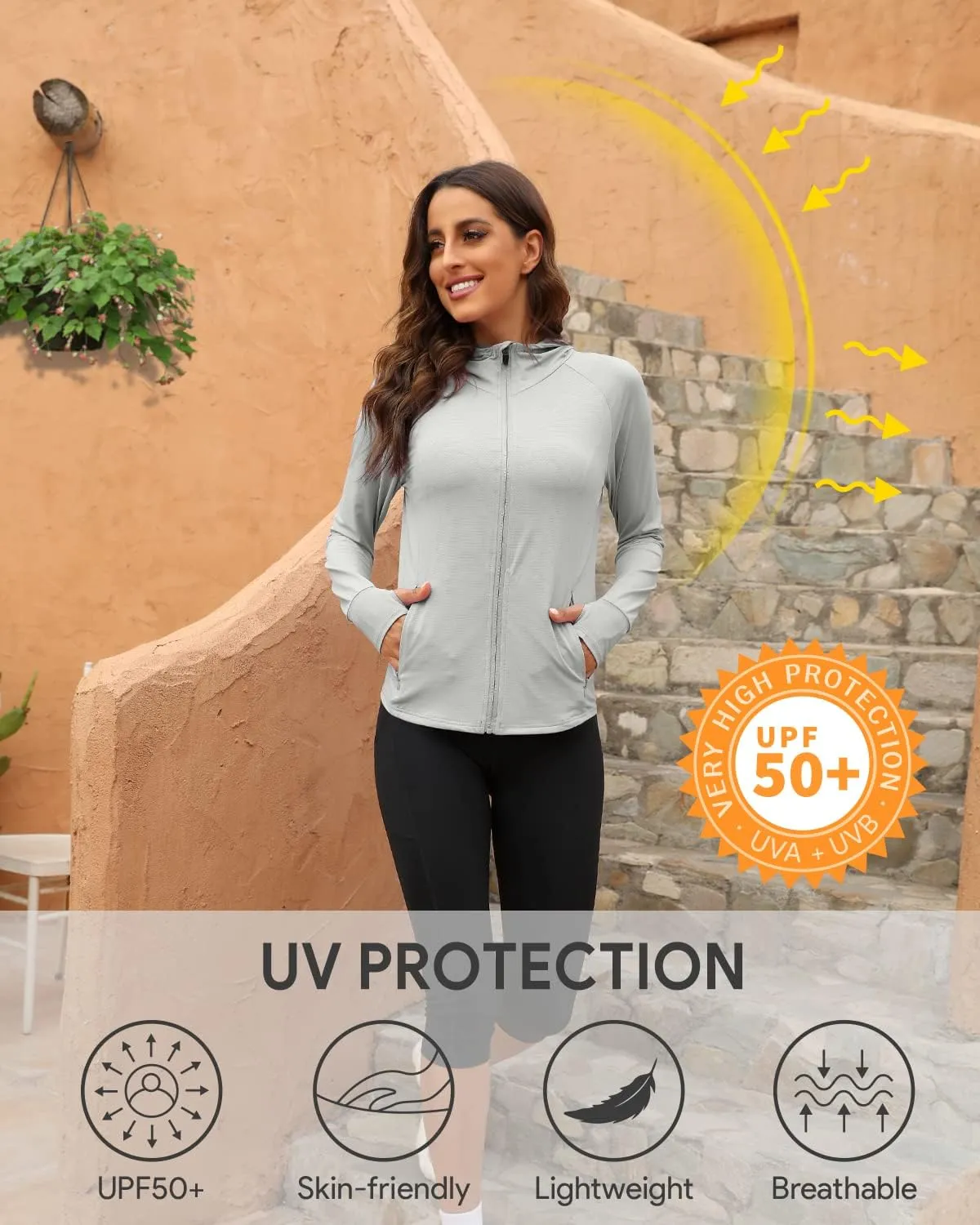 We1Fit Women's UPF 50  Sun Protection Jacket Hoodie Sun Shirts Hiking Running Athletic Shirt