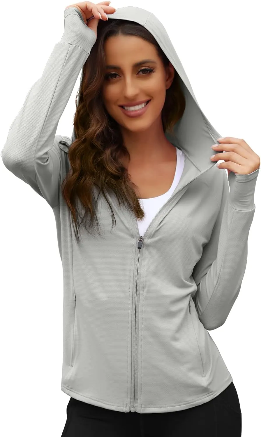 We1Fit Women's UPF 50  Sun Protection Jacket Hoodie Sun Shirts Hiking Running Athletic Shirt