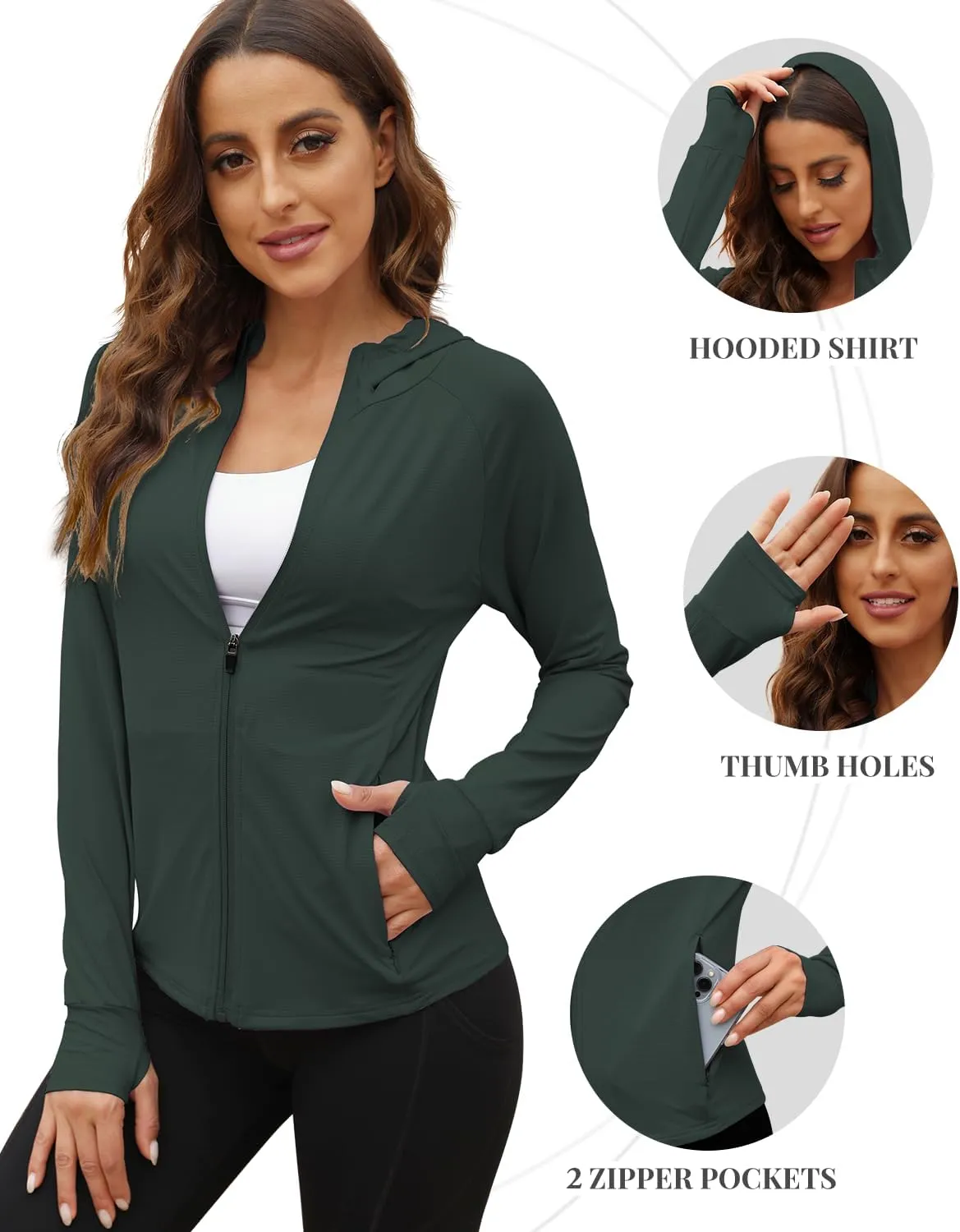We1Fit Women's UPF 50  Sun Protection Jacket Hoodie Sun Shirts Hiking Running Athletic Shirt