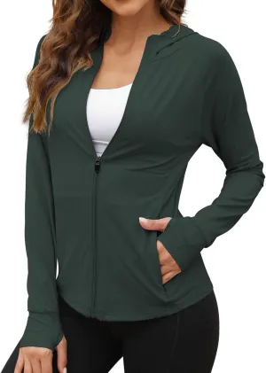 We1Fit Women's UPF 50  Sun Protection Jacket Hoodie Sun Shirts Hiking Running Athletic Shirt