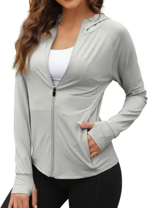 We1Fit Women's UPF 50  Sun Protection Jacket Hoodie Sun Shirts Hiking Running Athletic Shirt
