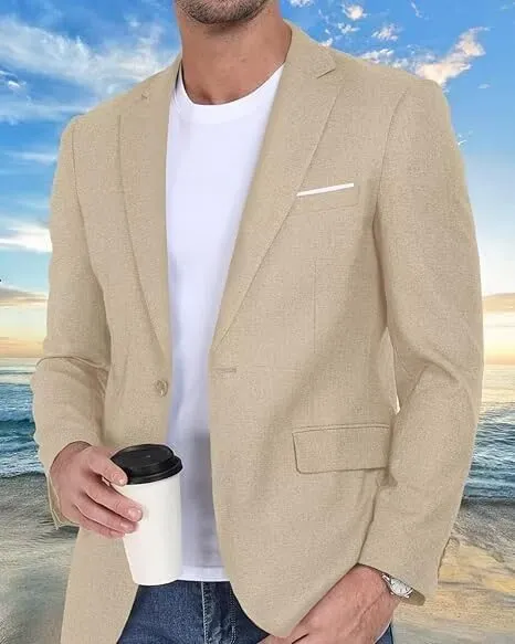 Wehilion Mens Casual Blazer Jacket Lightweight Sports Coat Suit Jacket for Summer Daily Business Wedding Party Travel