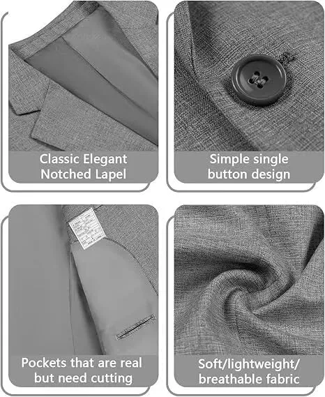 Wehilion Mens Casual Blazer Jacket Lightweight Sports Coat Suit Jacket for Summer Daily Business Wedding Party Travel