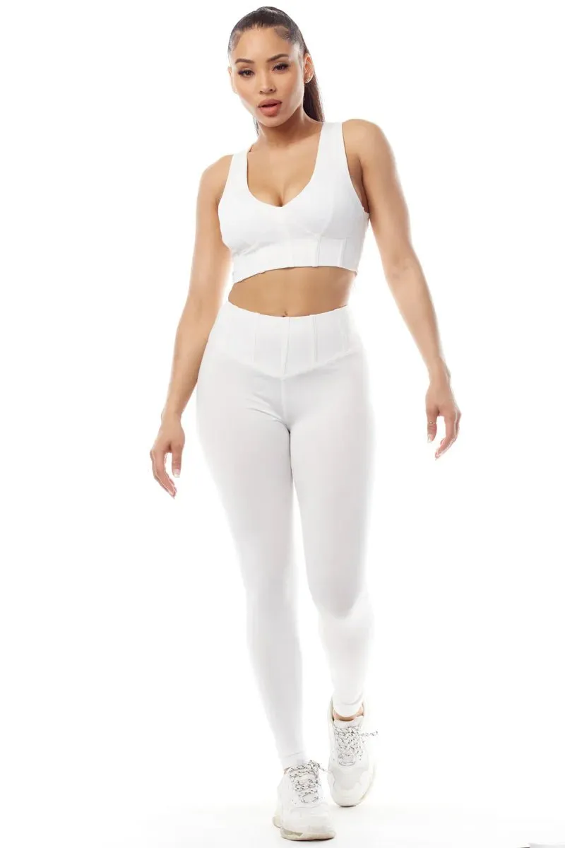White Activewear Crop Top & Leggings Set