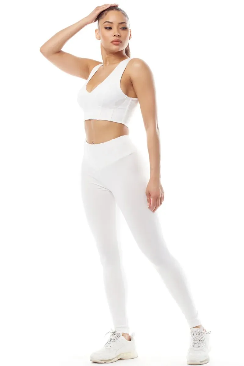 White Activewear Crop Top & Leggings Set