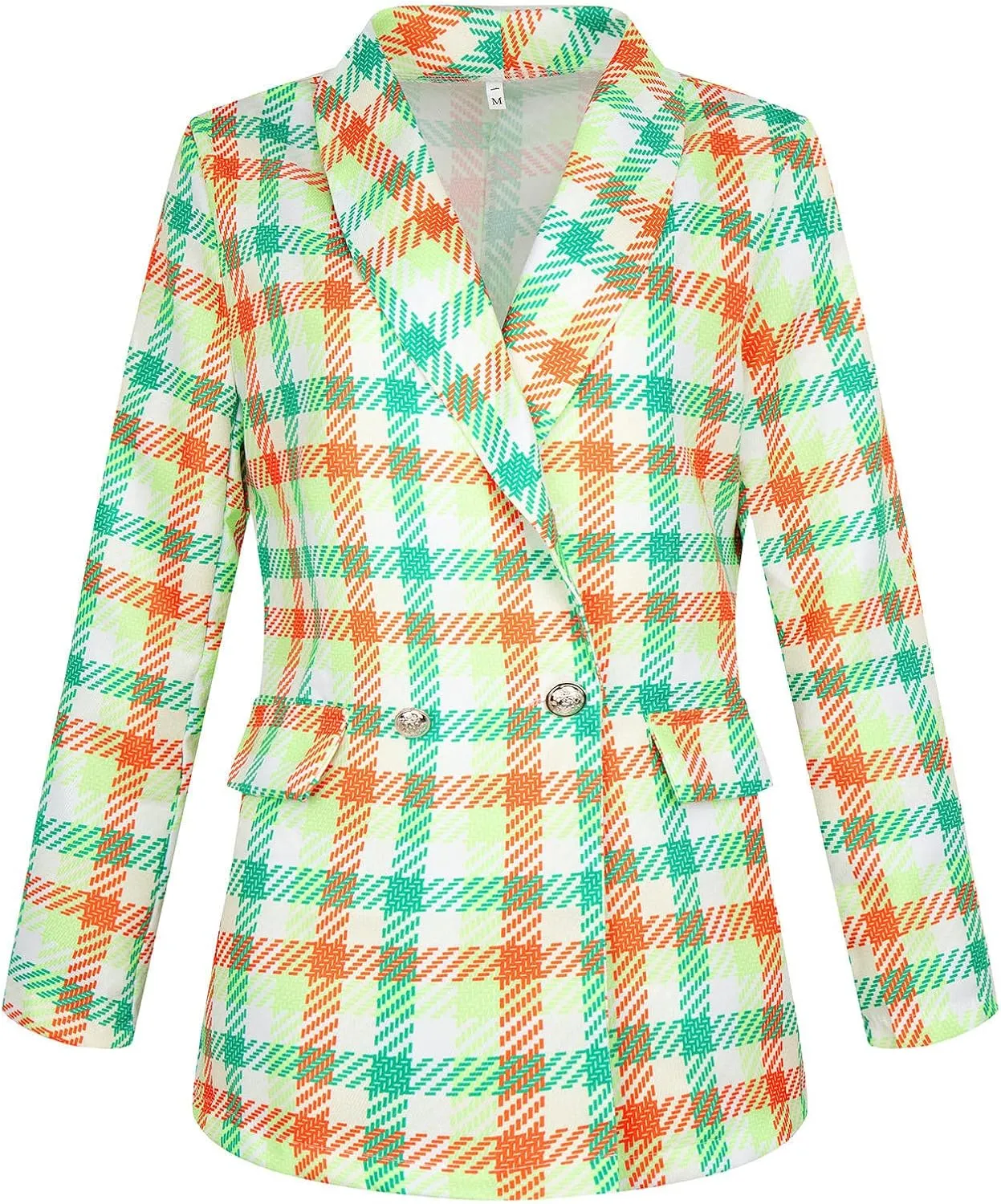 Women Casual Blazer Jacket Twill Plaid Blazers Long Sleeve Double Breasted Open Front Colorful Office Work Clothes