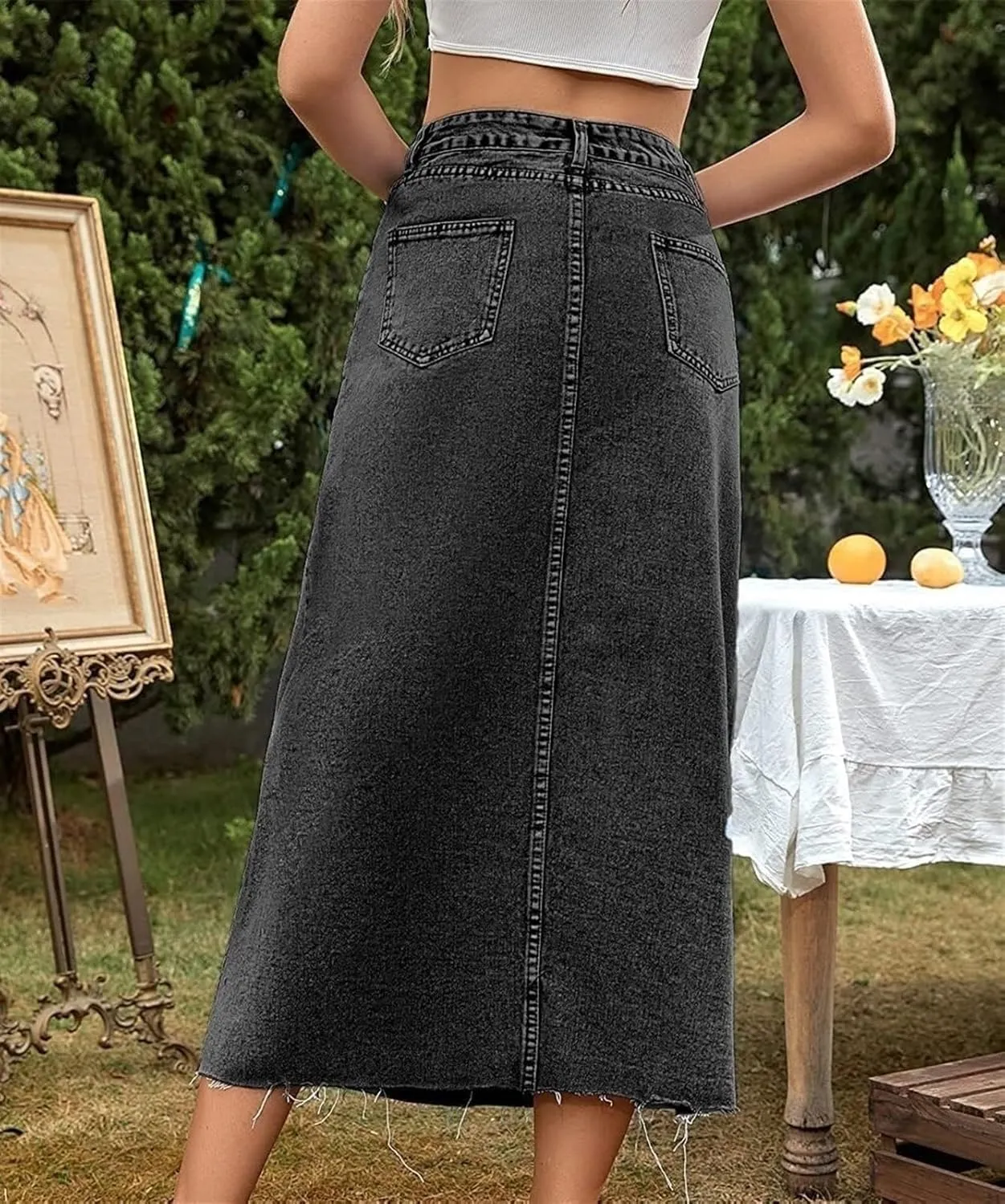 Women Long Denim Skirts Trend High Waist Frayed Hem A Line Jeans Dress Casual Fascinating Slim Fit Pencil Skirts