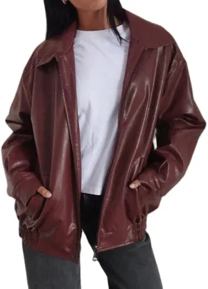 Women Oversized Leather Jackets Faux Trendy Fall Zip Up Motorcycle Jacket 2024 Fall Winter PU Bomber Coat Outerwear