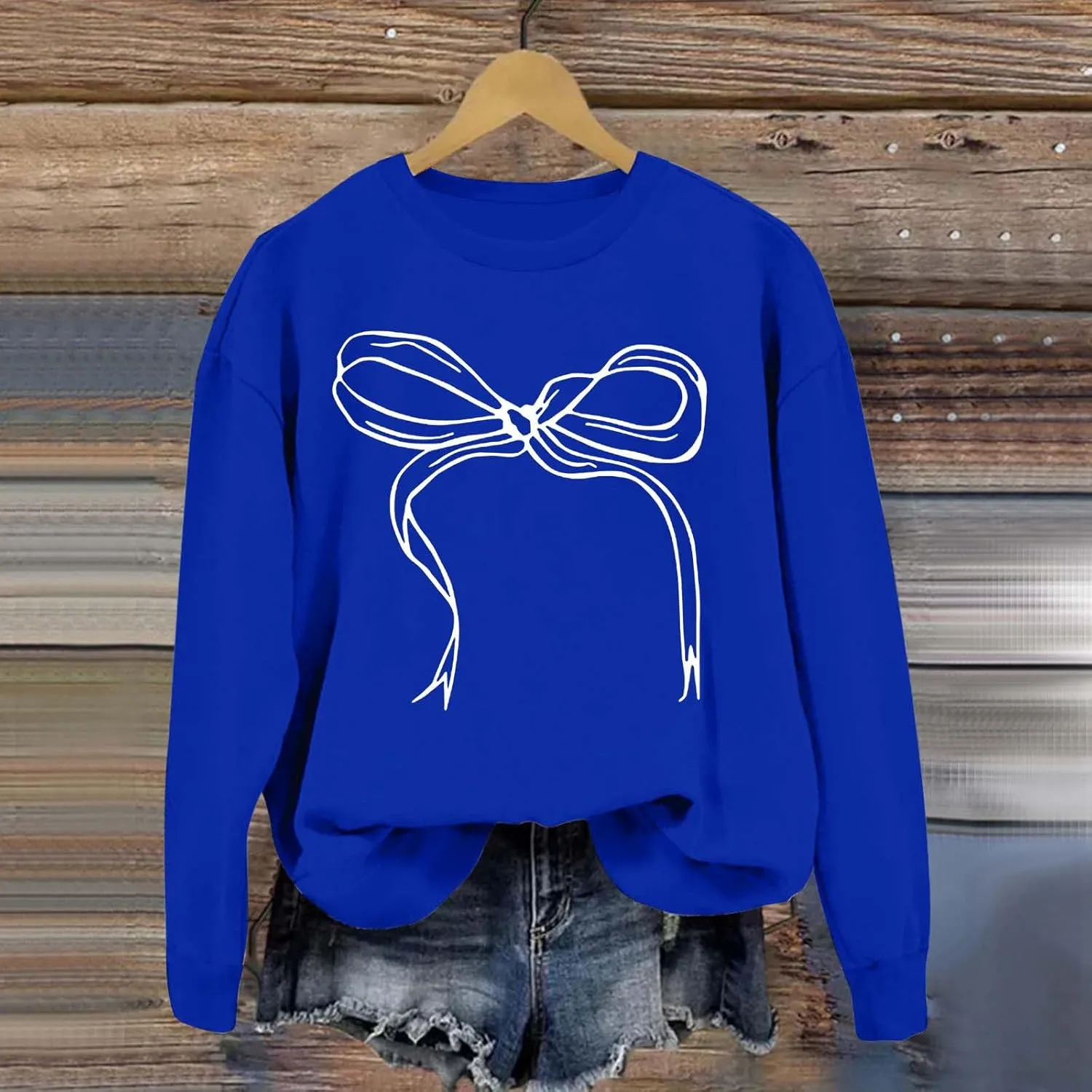 Women Sweatshirt Cute Bow Sweater Oversized Crewneck Sweatshirt Long Sleeve Fleece Pullover Y2K Aesthetic Outfits