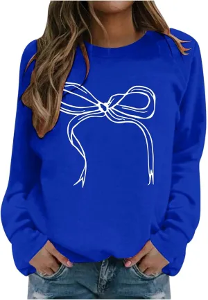 Women Sweatshirt Cute Bow Sweater Oversized Crewneck Sweatshirt Long Sleeve Fleece Pullover Y2K Aesthetic Outfits