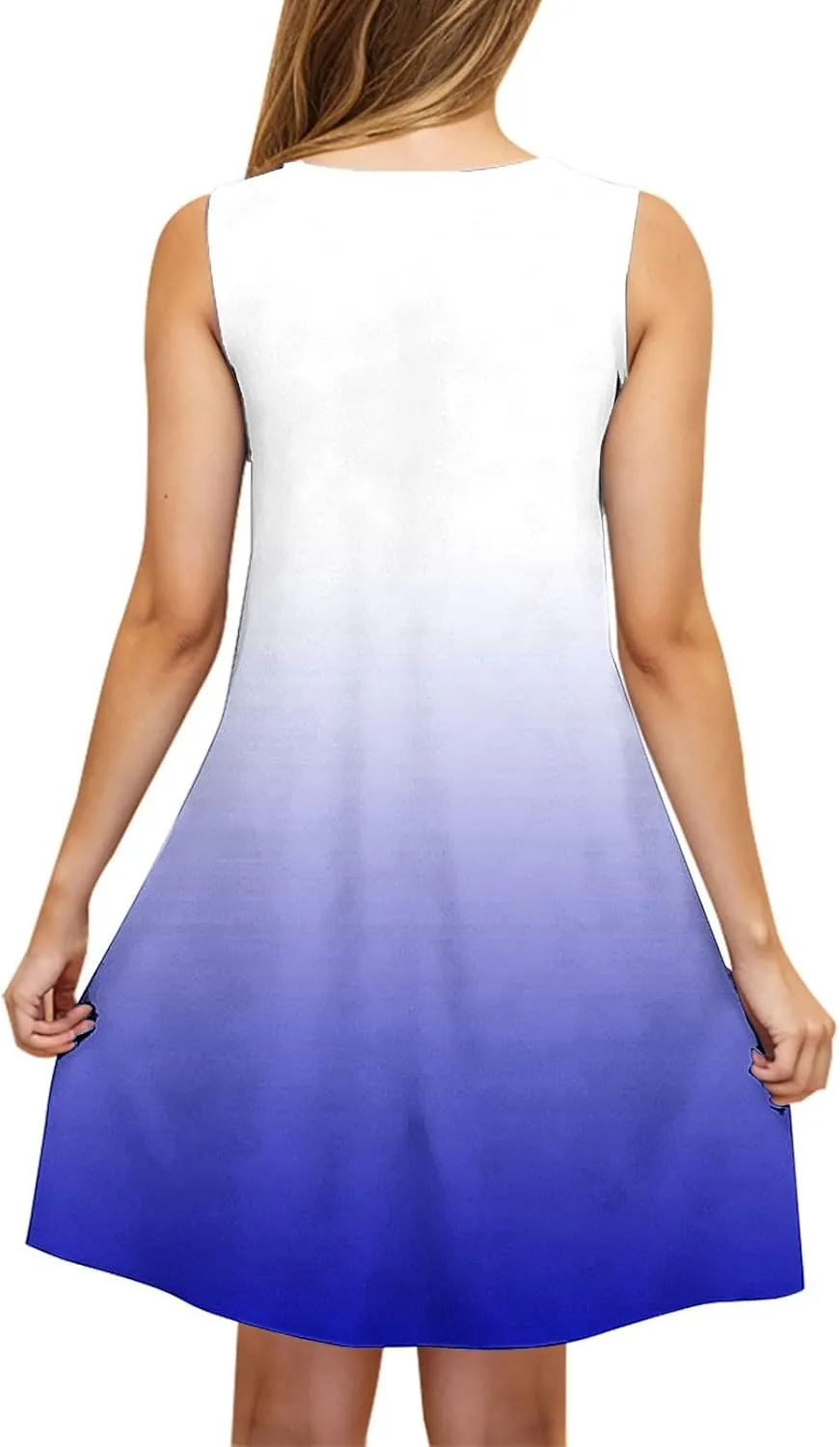 Women Tie Dye Tank Dresses for Summer Sleeveless Round Neck Midi Casual Dress with Pocket Beach Holiday Outfits