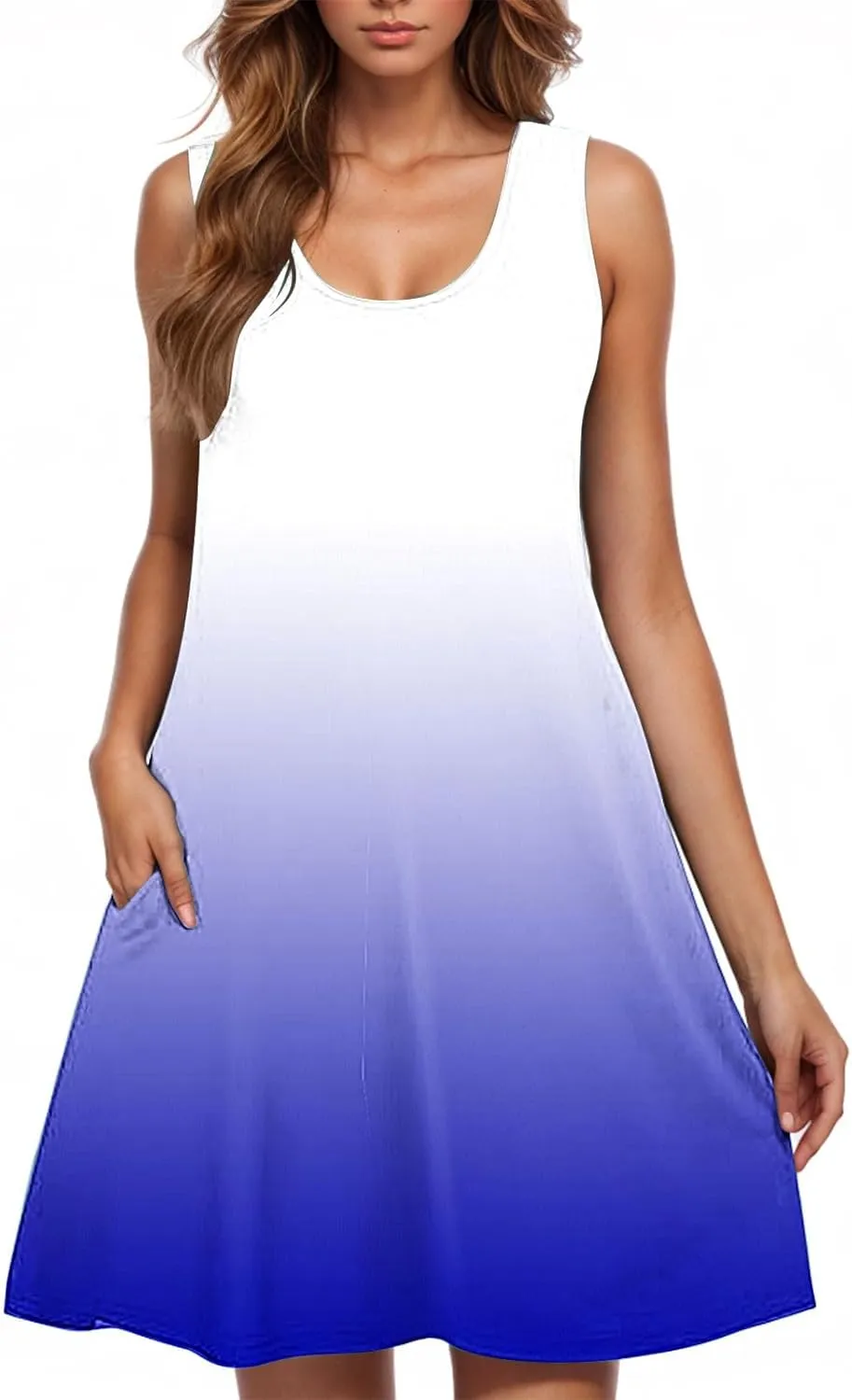 Women Tie Dye Tank Dresses for Summer Sleeveless Round Neck Midi Casual Dress with Pocket Beach Holiday Outfits