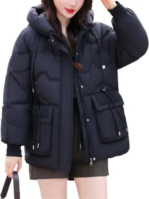 Women Winter Coat Hooded Thicken Jacket Warm Cotton Padded Parkas Long Sleeve Pocket Winter Coat