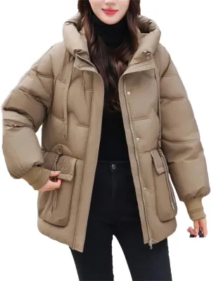 Women Winter Coat Hooded Thicken Jacket Warm Cotton Padded Parkas Long Sleeve Pocket Winter Coat