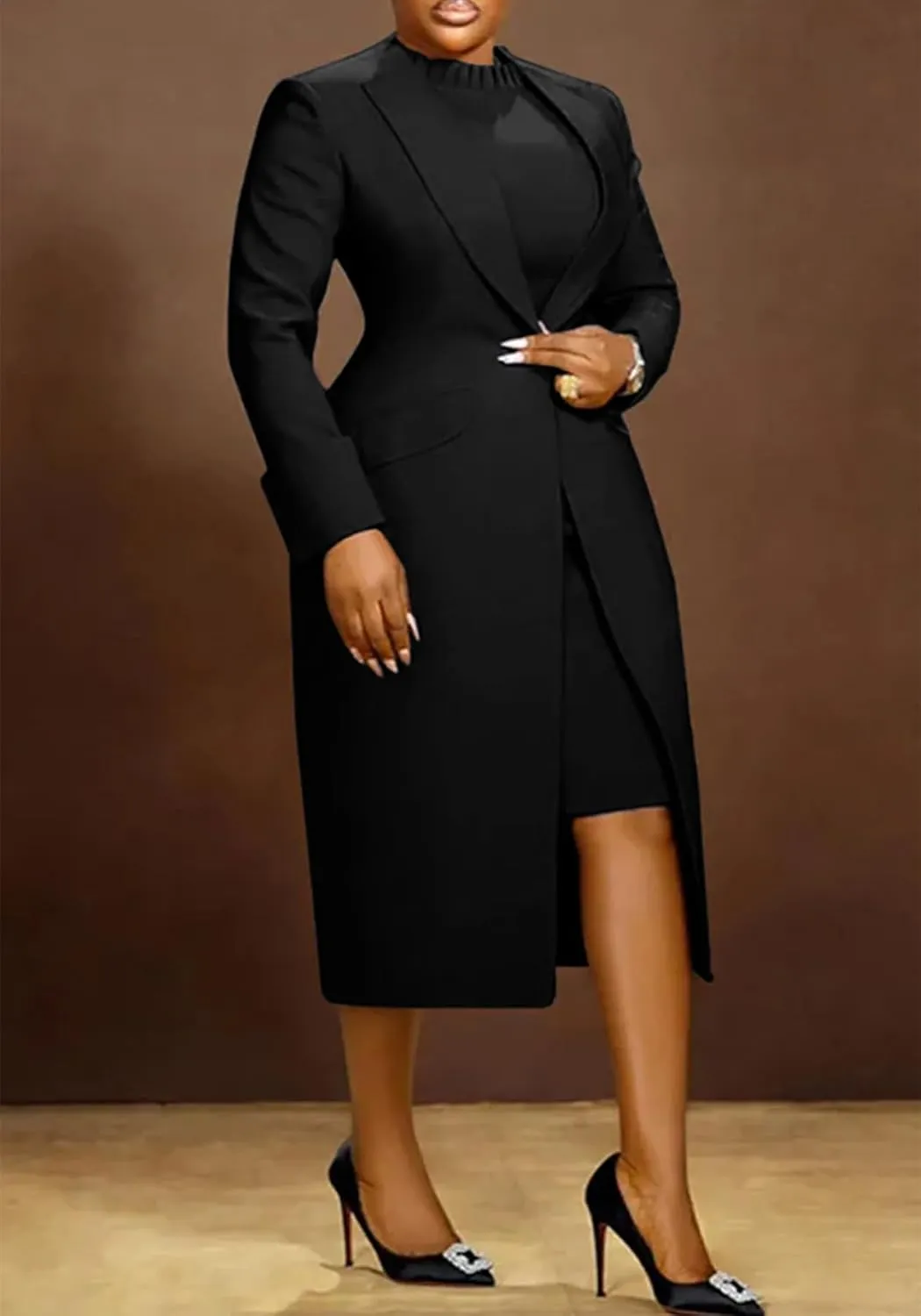 Women's 2 Piece Blazer Dress Sets Open Front Blazers and Elegant A Line Midi Slim Fit Dresses