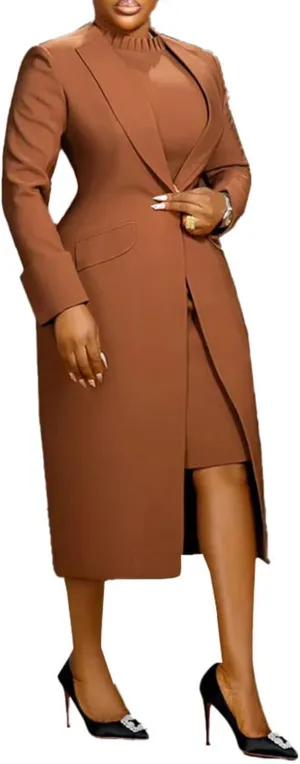Women's 2 Piece Blazer Dress Sets Open Front Blazers and Elegant A Line Midi Slim Fit Dresses