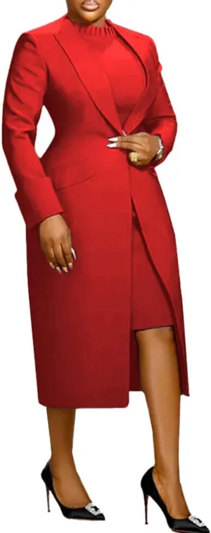 Women's 2 Piece Blazer Dress Sets Open Front Blazers and Elegant A Line Midi Slim Fit Dresses