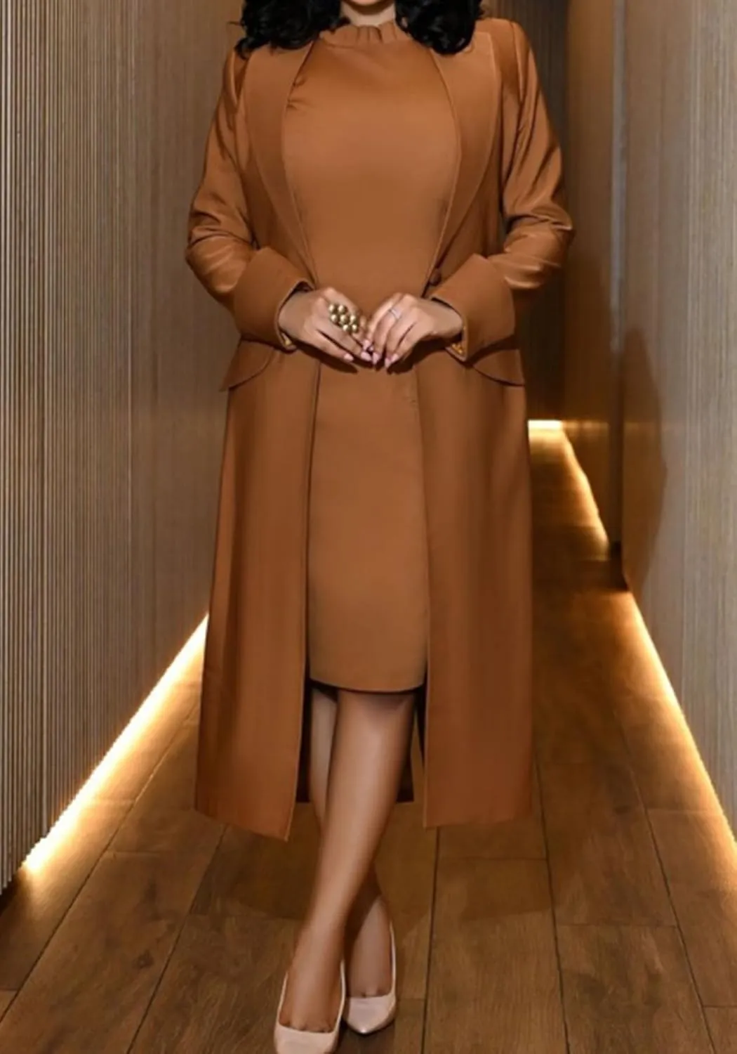 Women's 2 Piece Blazer Dress Sets Open Front Blazers and Elegant A Line Midi Slim Fit Dresses