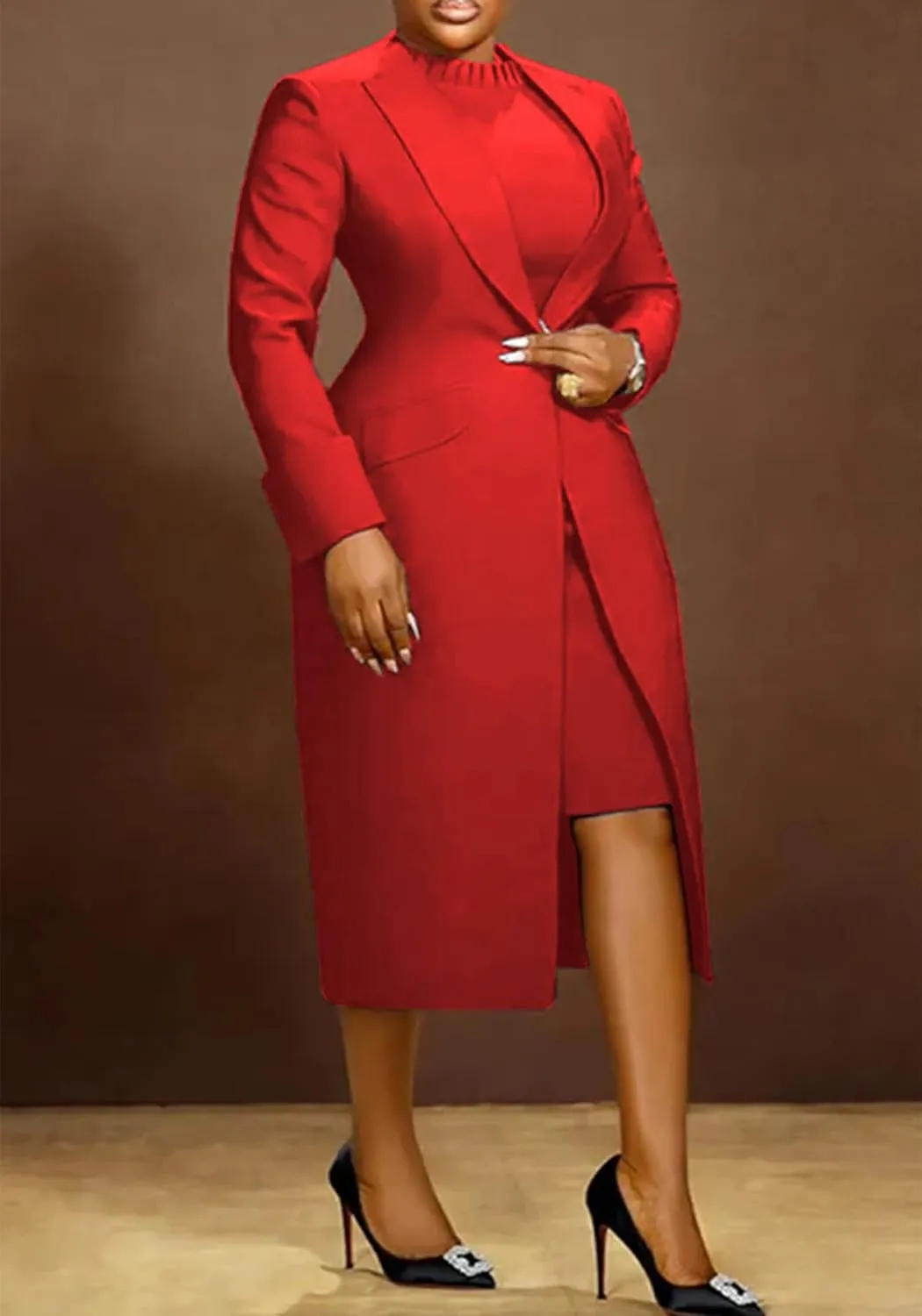 Women's 2 Piece Blazer Dress Sets Open Front Blazers and Elegant A Line Midi Slim Fit Dresses