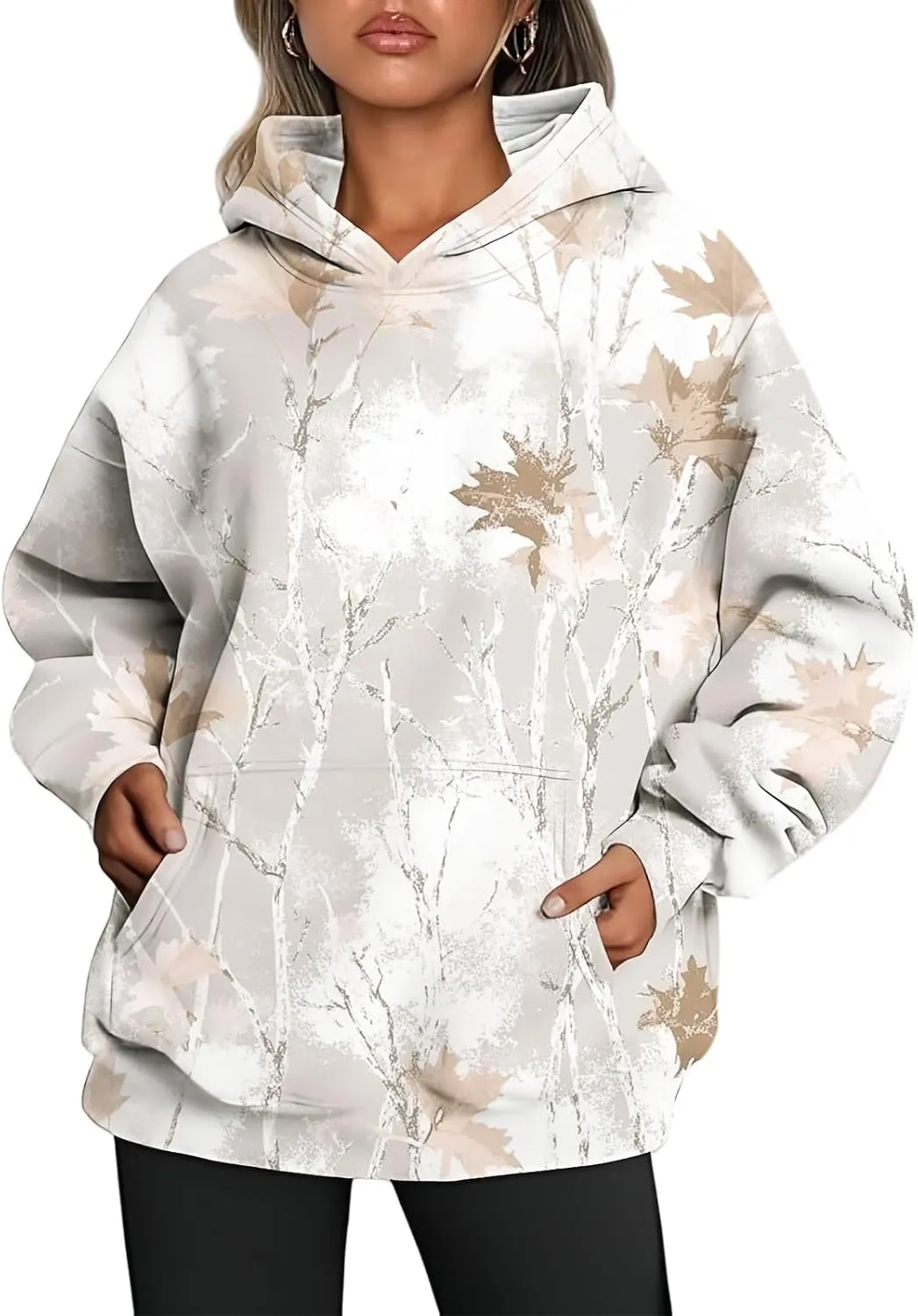 Womens Camo Hoodie Oversized Hooded Sweatshirt Long Sleeve Sweatshirts Leaf Print Hoodie Casual Pullover