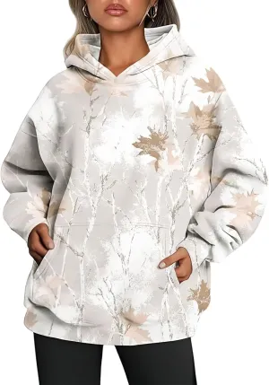 Womens Camo Hoodie Oversized Hooded Sweatshirt Long Sleeve Sweatshirts Leaf Print Hoodie Casual Pullover