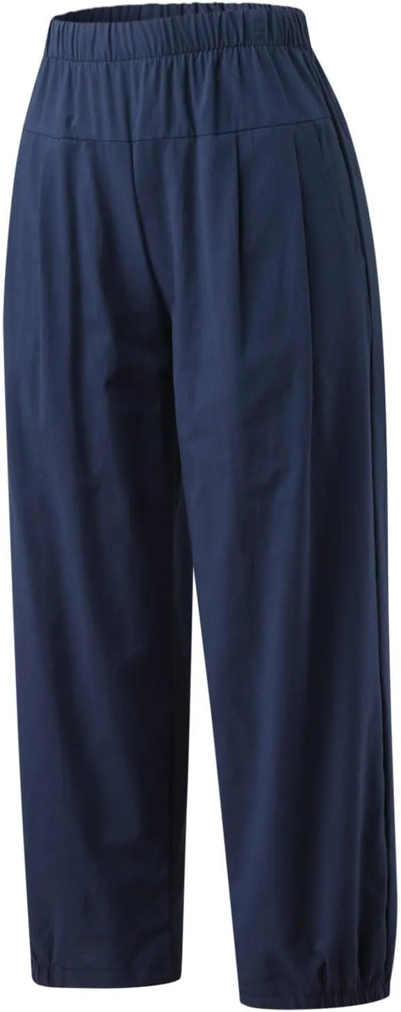 Womens Capri Linen Pants Casual Cropped Baggy Trousers Elastic Waisted Yoga Comfy Loose Palazzo Lounge Pants