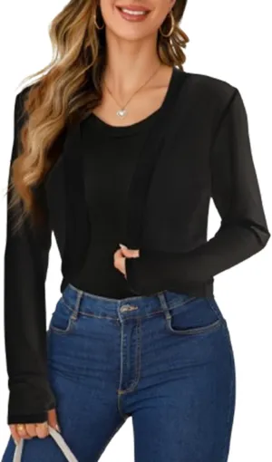 Women's Cardigan Shrug Mesh Long Sleeve Tulle Shawl Top with Sun Protection