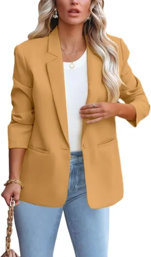 Women's Casual Blazer 2024 Spring Open Front Button Business Office Blazer Lapel with Pockets
