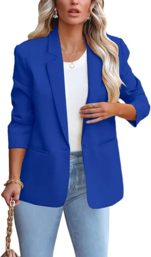 Women's Casual Blazer 2024 Spring Open Front Button Business Office Blazer Lapel with Pockets