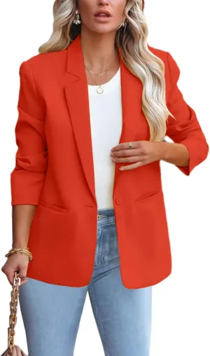 Women's Casual Blazer 2024 Spring Open Front Button Business Office Blazer Lapel with Pockets