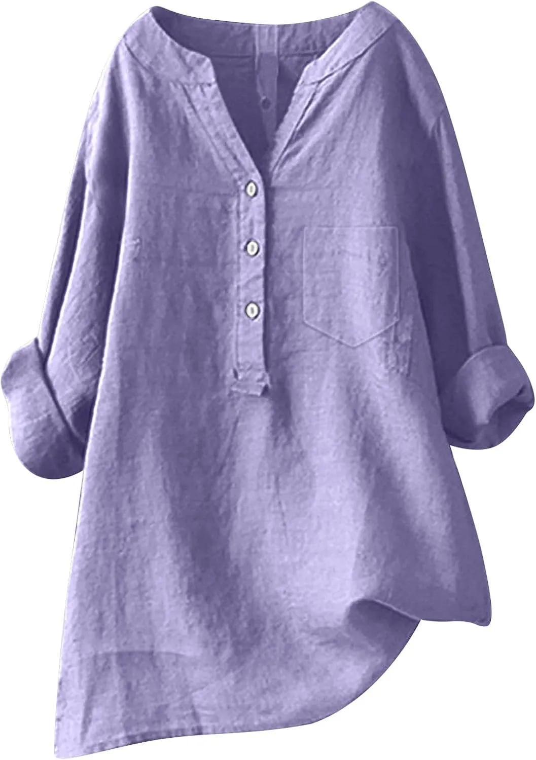 Womens Cotton Linen Button Down Shirt 2025 Roll Up Long Sleeve Casual Solid Color Shirts Loose Work Tops with Pockets