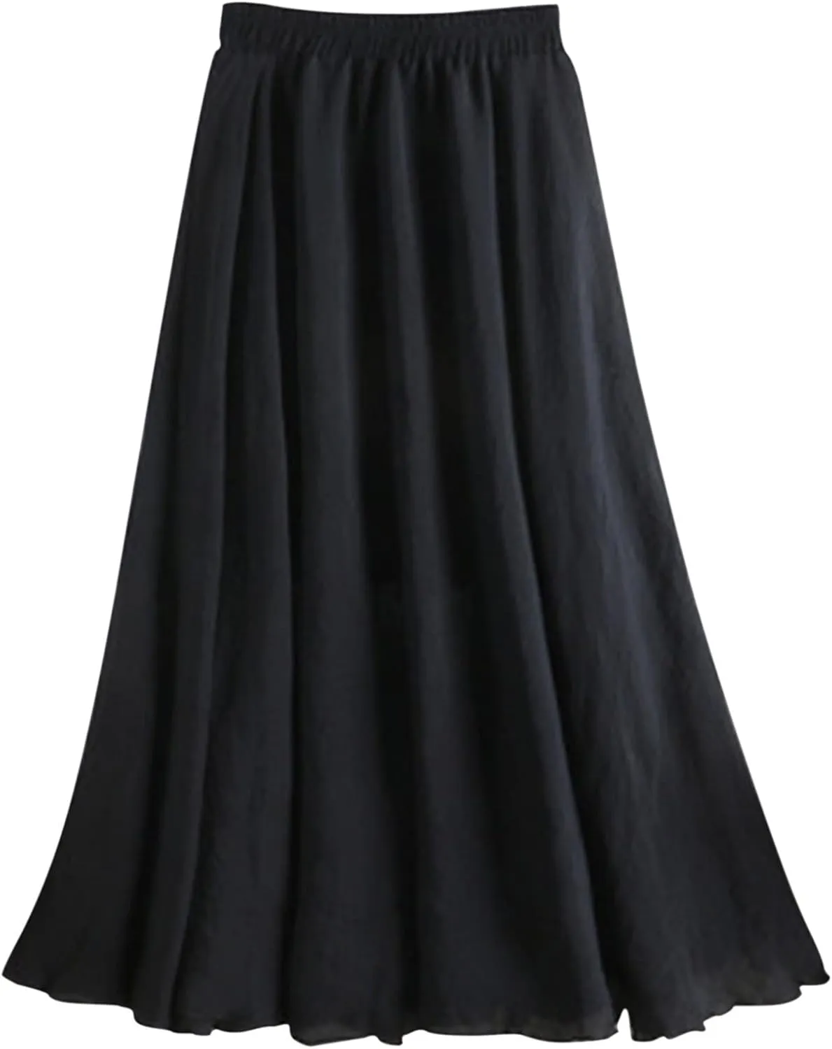 Women's Elegant Pleated Maxi Skirt Solid Color Elastic Waist Midi Skirt High Waisted A-Line Dress Skirt