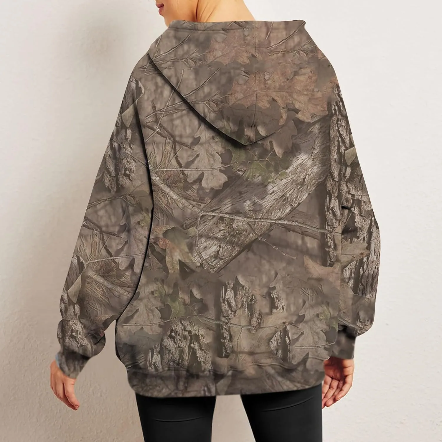 Women's Fall Outfits Camo Hoodie Maple-Leaf Print Vintage Sweatshirt Fleece Hooded Sweatshirt with Pockets
