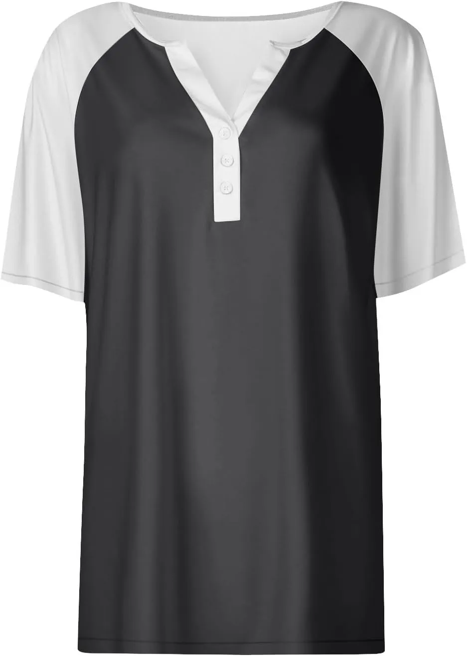 Womens Fashion Henley Raglan Short Sleeve Tops Basic Tunic T-Shirts Casual Button Down Half Sleeve Blouses