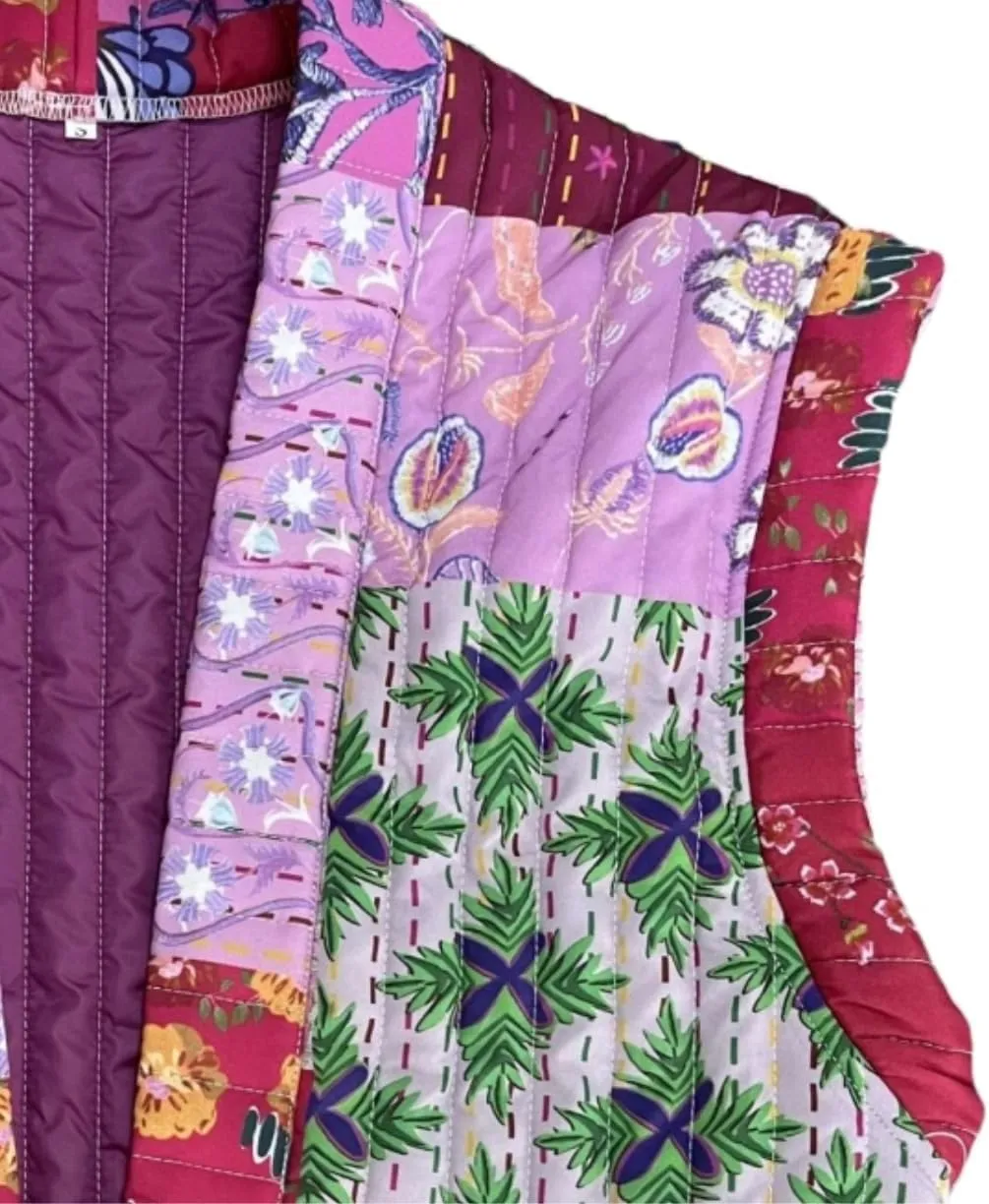 Womens Floral Print Puffer Vest Vintage Sleeveless Quilted Jacket Lightweight Open Front Padded Gilet Cardigan Coat