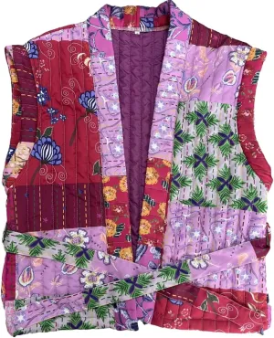 Womens Floral Print Puffer Vest Vintage Sleeveless Quilted Jacket Lightweight Open Front Padded Gilet Cardigan Coat