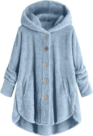 Womens Fuzzy Fleece Sherpa Hoodies Casual Teddy Coat Button Down Oversized Sweatshirt with Pockets Jackets Cardigan