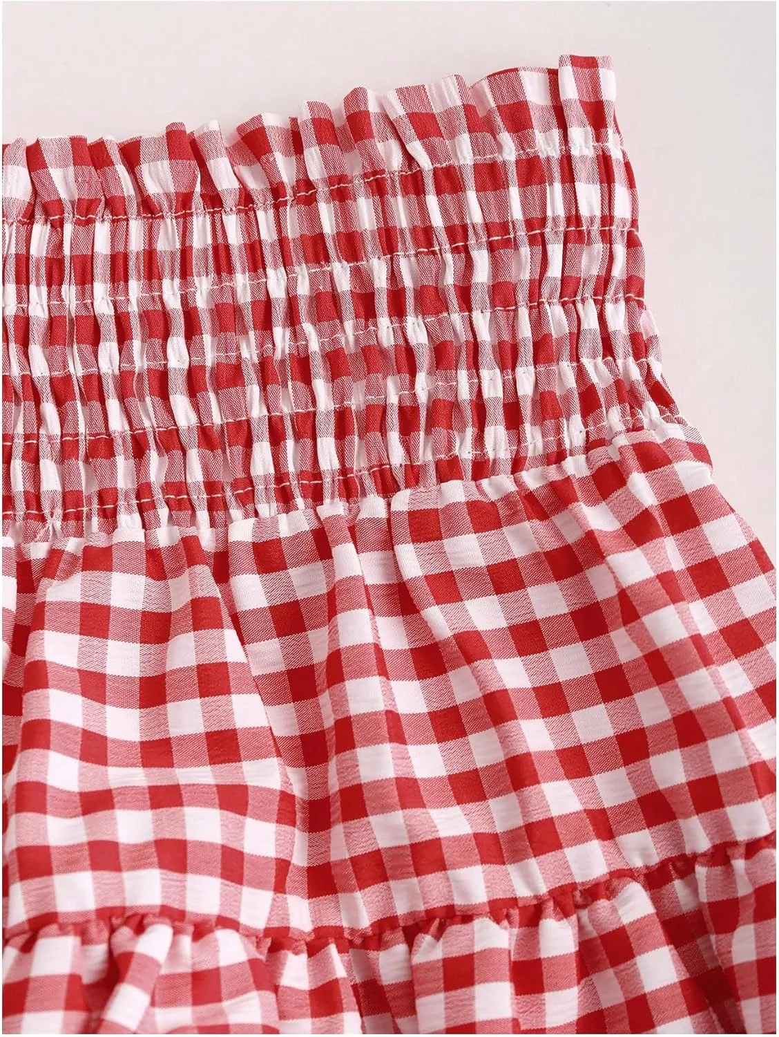 Women's Gingham Plaid Mini Skirt - High Waist A-Line Cake Skirt With Lace Hem