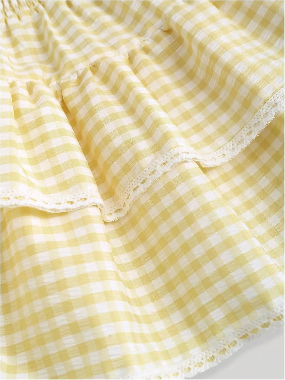 Women's Gingham Plaid Mini Skirt - High Waist A-Line Cake Skirt With Lace Hem