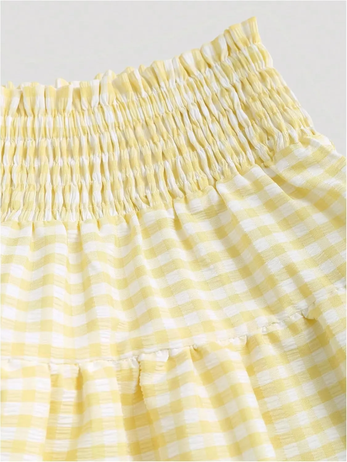 Women's Gingham Plaid Mini Skirt - High Waist A-Line Cake Skirt With Lace Hem