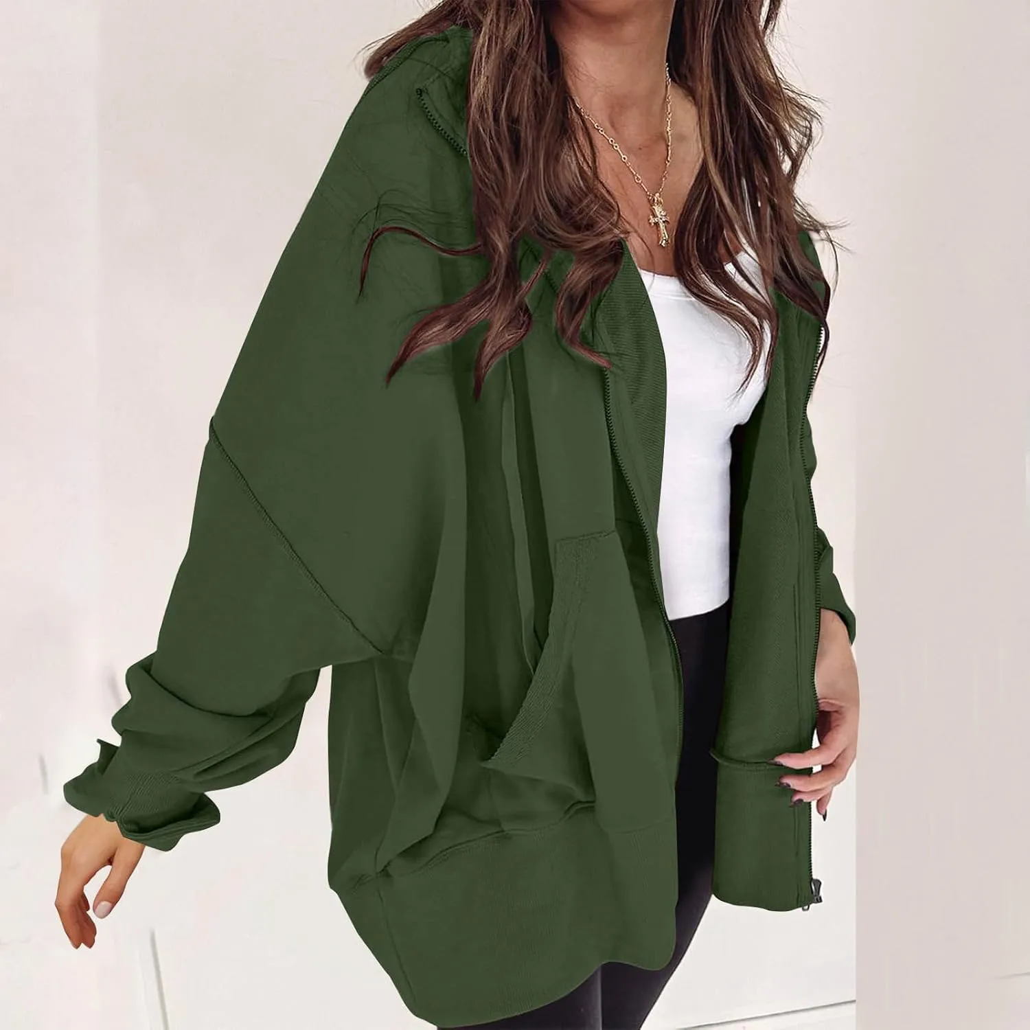 Womens Hoodies Oversized Sweatshirt Loose Casual Long Sleeve Zip Up Fall Outfits Fashion Jackets Outwear with Pockets