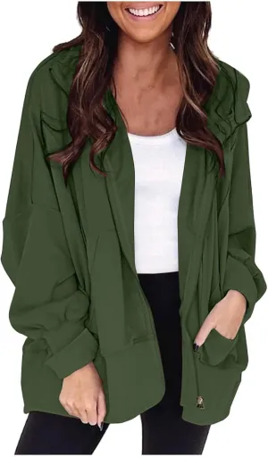 Womens Hoodies Oversized Sweatshirt Loose Casual Long Sleeve Zip Up Fall Outfits Fashion Jackets Outwear with Pockets