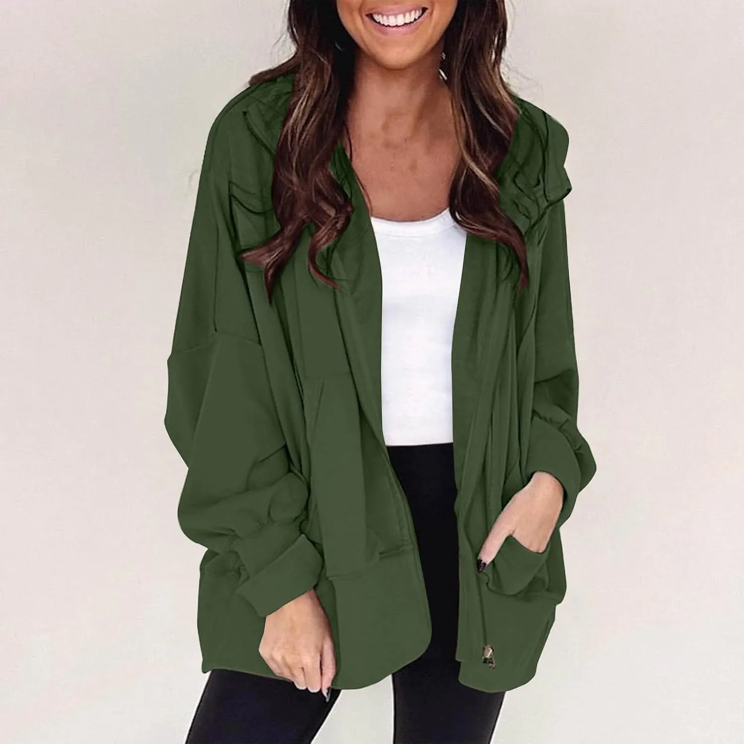 Womens Hoodies Oversized Sweatshirt Loose Casual Long Sleeve Zip Up Fall Outfits Fashion Jackets Outwear with Pockets