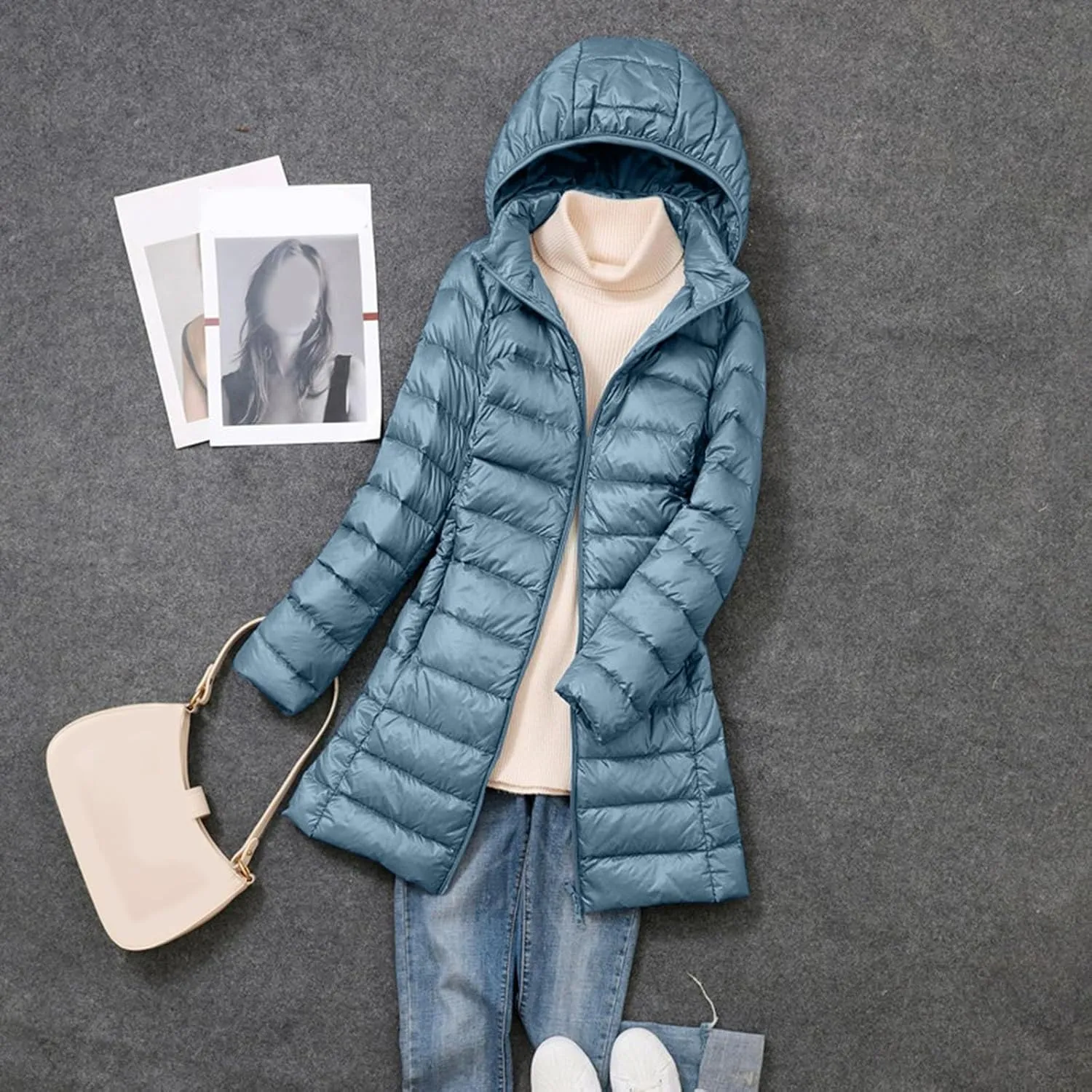 Women's Long Down Jacket Lightweight Packable Travel 2023 Fall Winter Puffer Jackets Slim Fit Casual Warm Duck Down Coat