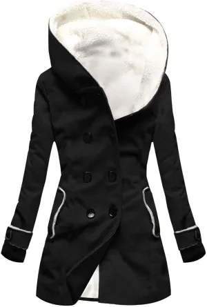 Women's Long Sleeve Winter Coat Warm Shaggy Down Hooded Button Down Coat Jacket