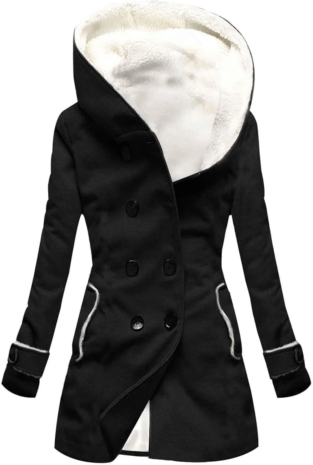 Women's Long Sleeve Winter Coat Warm Shaggy Down Hooded Button Down Coat Jacket